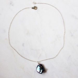 Sterling Silver Black Pearl Pendant Necklace